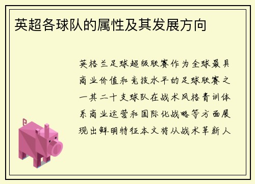 英超各球队的属性及其发展方向