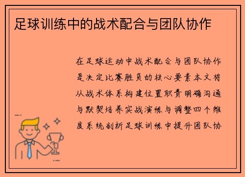 足球训练中的战术配合与团队协作